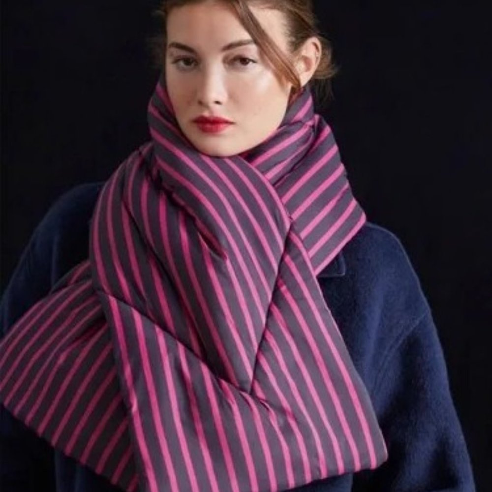 NWOT Maeve‎ Anthropologie Striped Puffer Scarf - Pink & Black - Cozy & Chic!